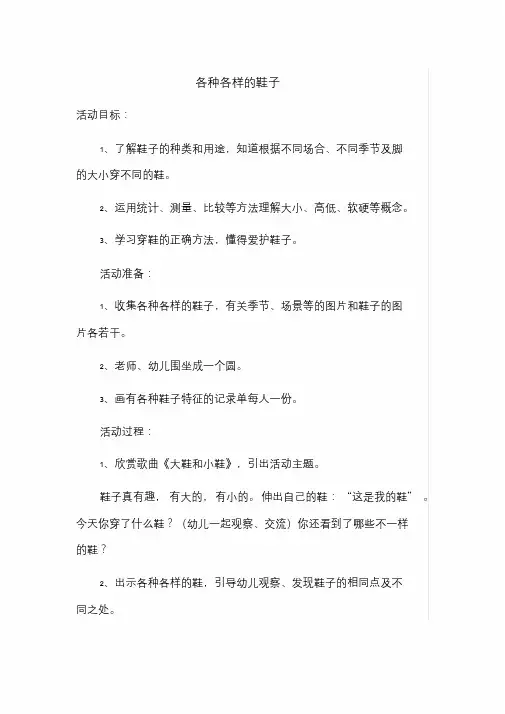 各种各样的鞋子教案.doc