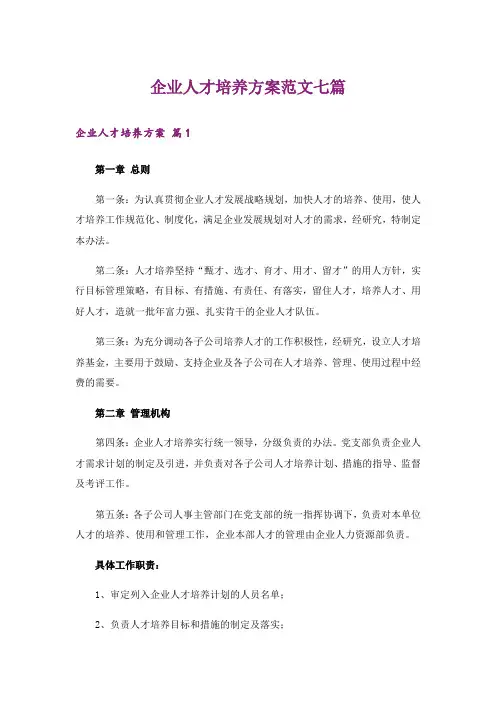 企业人才培养方案范文七篇
