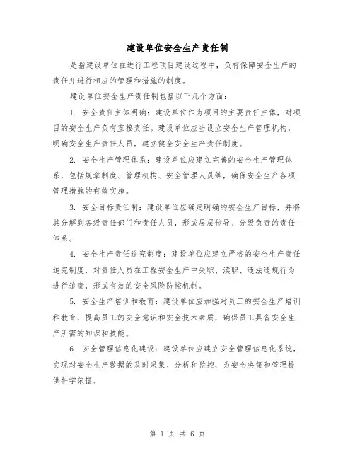 建设单位安全生产责任制(3篇)