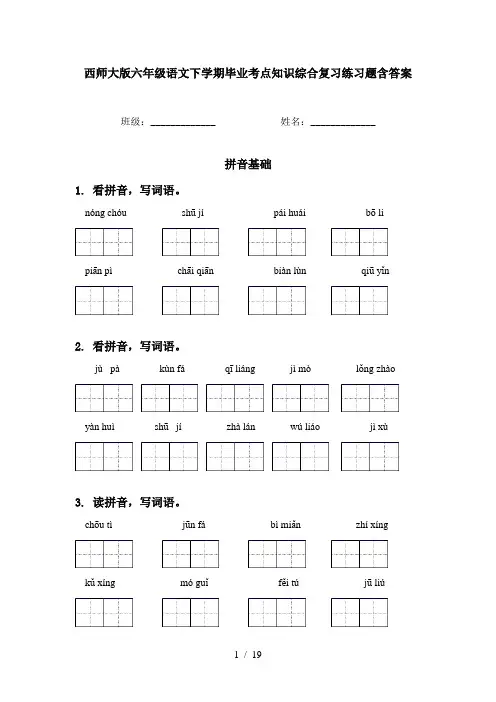西师大版六年级语文下学期毕业考点知识综合复习练习题含答案