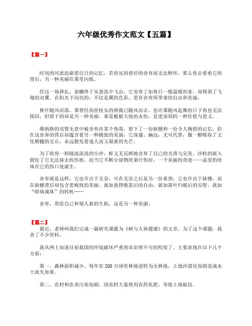 六年级优秀作文范文【五篇】