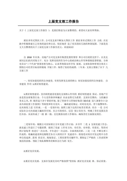 上届党支部工作报告
