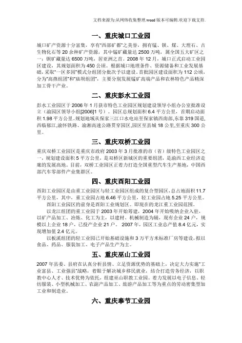 重庆市各个区县的工业园区