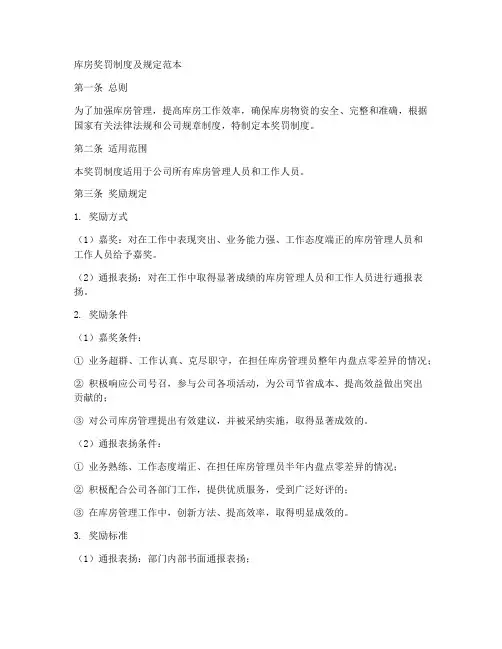 库房奖罚制度及规定范本