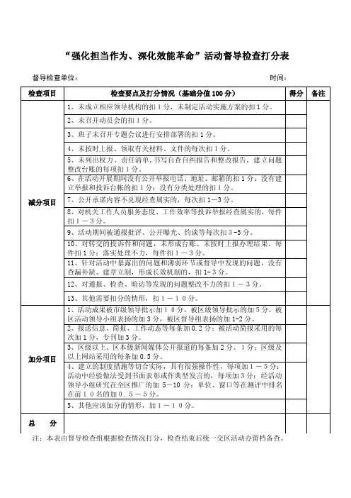 强化担当作为、深化效能革命活动督导检查打分表