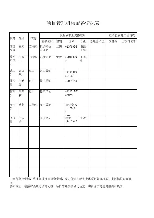 项目管理机构配备情况表58462