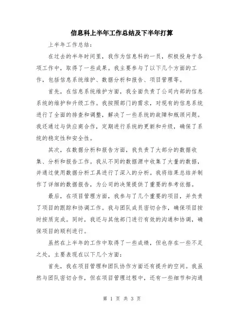 信息科上半年工作总结及下半年打算