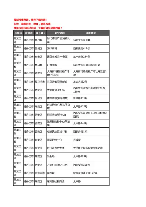 新版黑龙江省牡丹江市商场企业公司商家户名录单联系方式地址大全38家