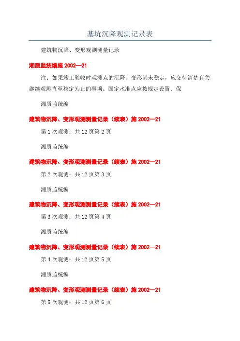 基坑沉降观测记录表
