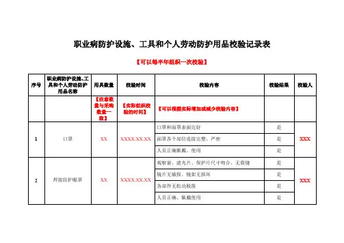 职业病防护设施、工具和个人劳动防护用品校验记录