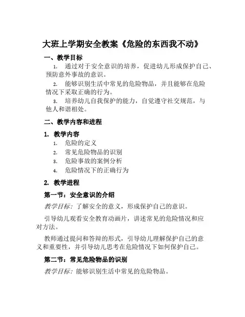 大班上学期安全教案《危险的东西我不动》