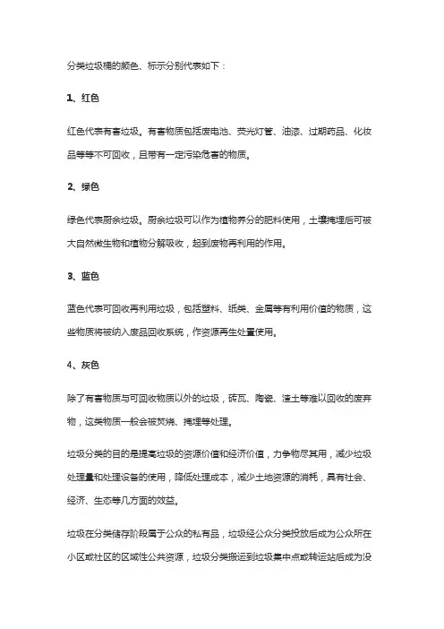 垃圾箱分类及颜色和图标