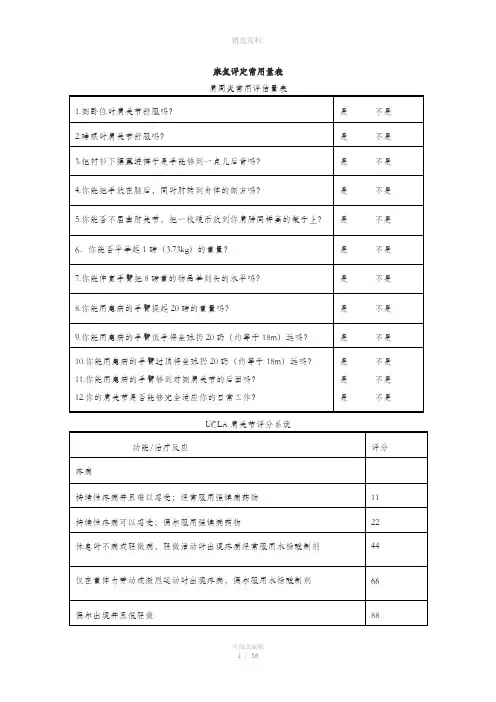 康复评定常用标准量表