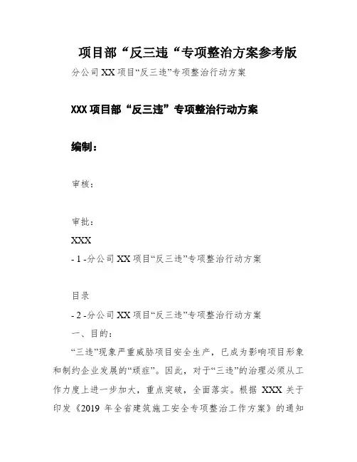 项目部“反三违“专项整治方案参考版