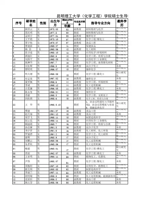 昆明理工大学(化学工程学院)硕士生导师情况一览表
