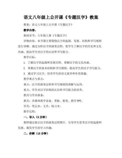 语文八年级上公开课《专题汉字》教案