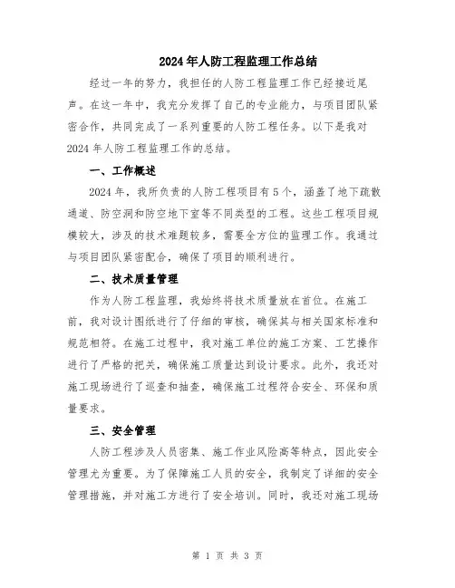 2024年人防工程监理工作总结