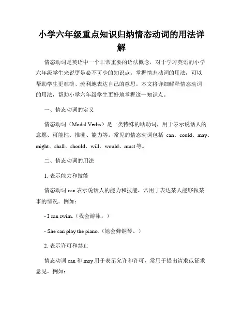 小学六年级重点知识归纳情态动词的用法详解