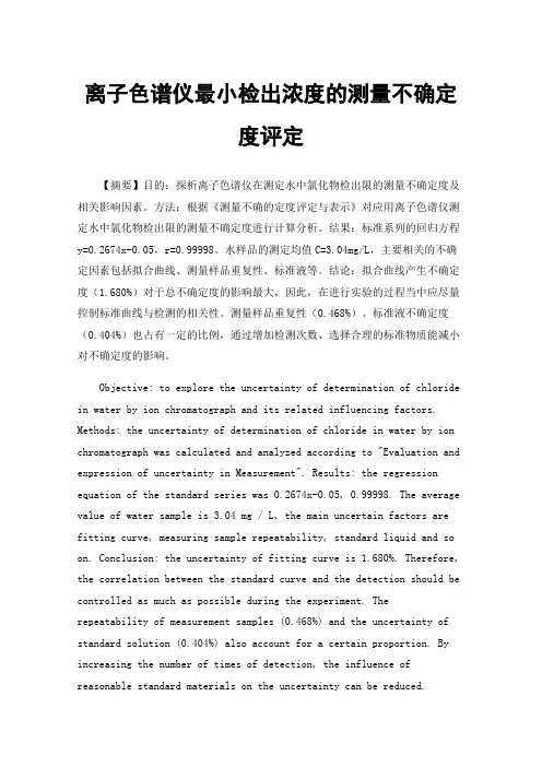 离子色谱仪最小检出浓度的测量不确定度评定