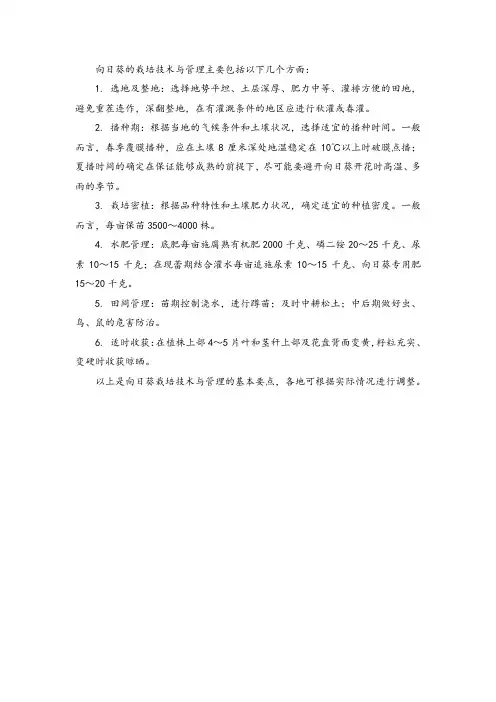 向日葵的栽培技术与管理