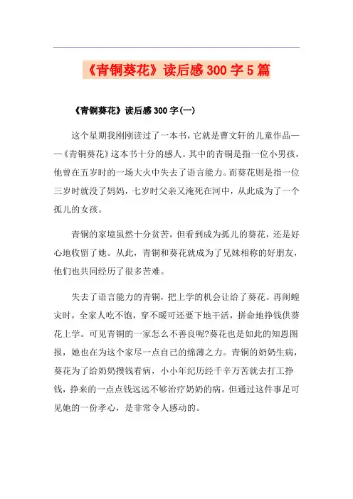 《青铜葵花》读后感300字5篇