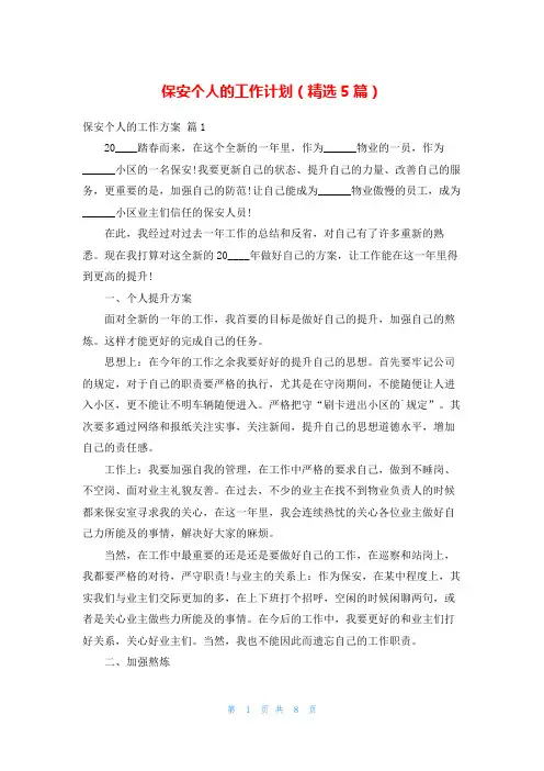 保安个人的工作计划(精选5篇)