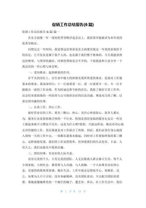 促销工作总结报告(6篇)