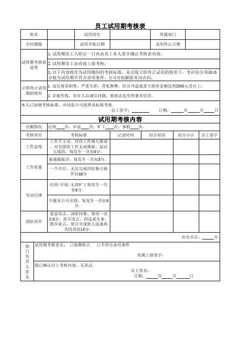 员工试用期考核表