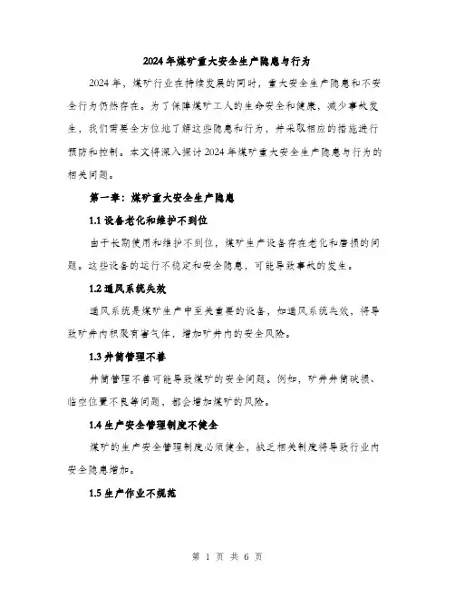 2024年煤矿重大安全生产隐患与行为(2篇)