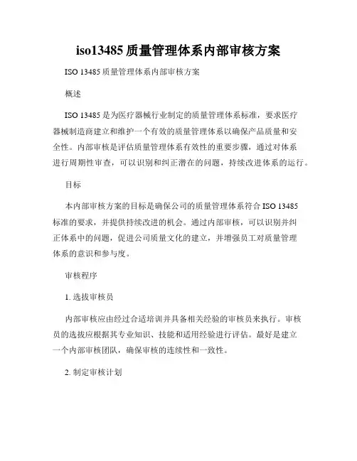 iso13485质量管理体系内部审核方案