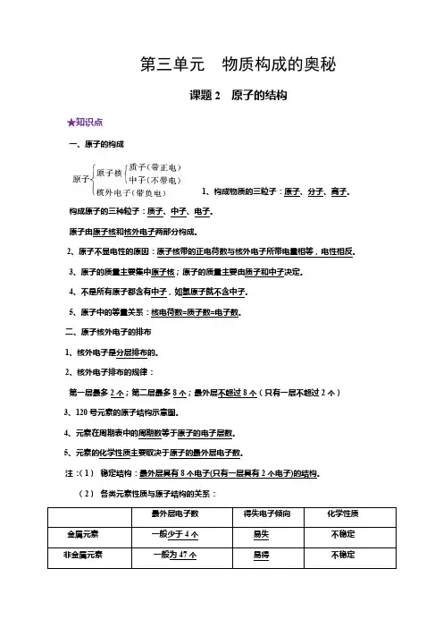 3.2原子的结构讲义九年级化学人教版上册