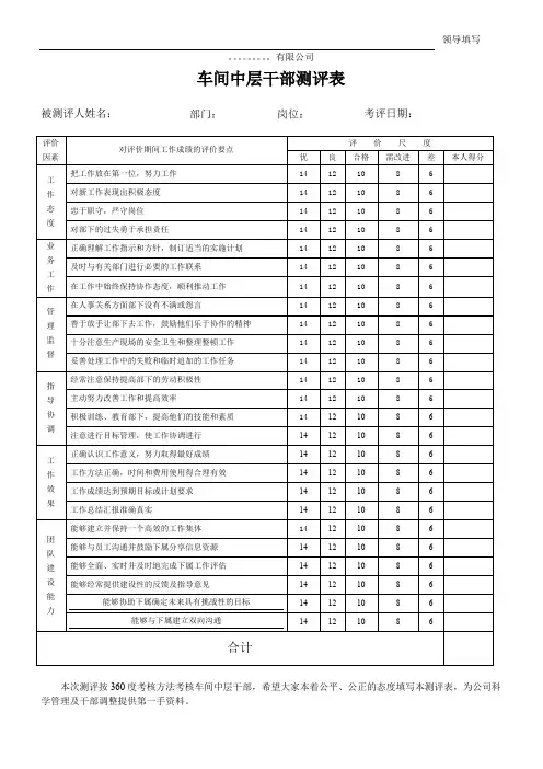公司中层干部360度测评表.doc
