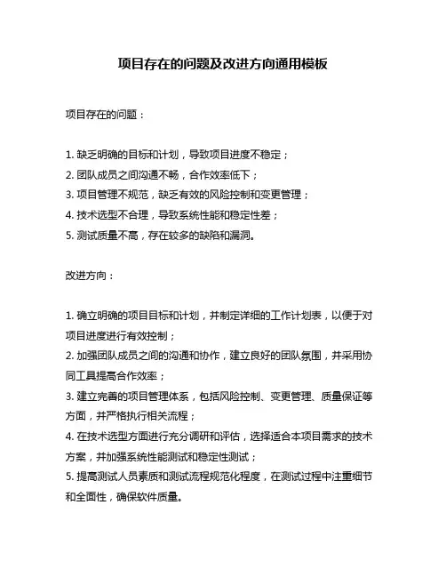 项目存在的问题及改进方向通用模板