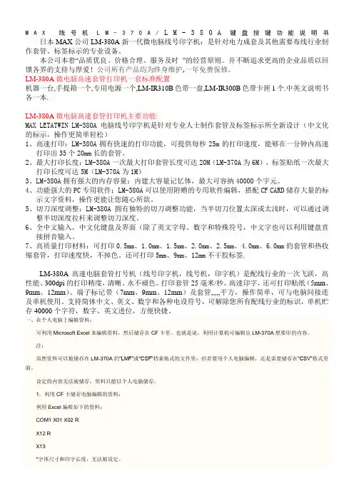 MAX 线号机LM-370A  LM-380A键盘按键功能说明书