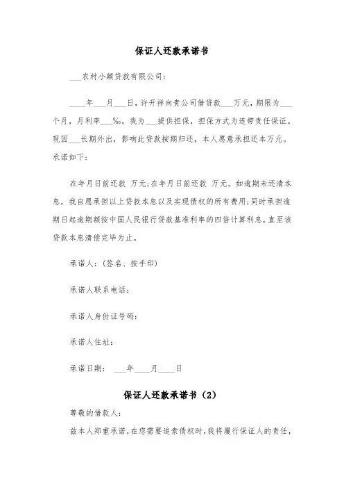保证人还款承诺书（2篇）