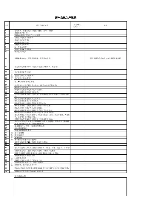 新产品试生产记录