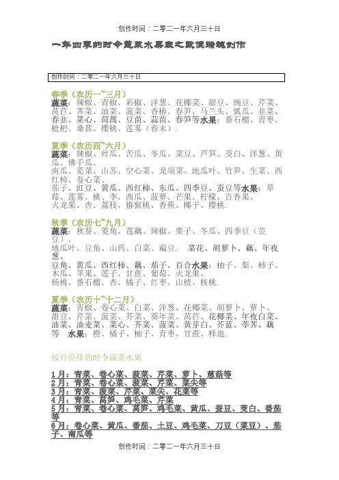 一年四季的时令蔬菜水果表
