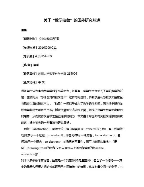 关于“数学抽象”的国外研究综述