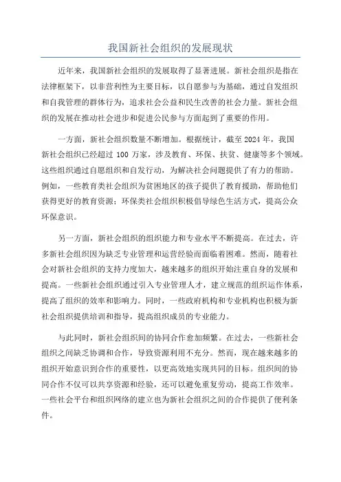 我国新社会组织的发展现状