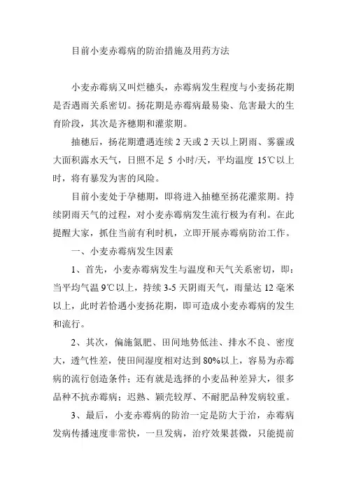 目前小麦赤霉病的防治措施及用药方法