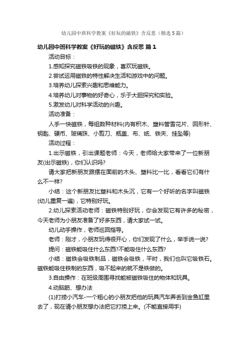 幼儿园中班科学教案《好玩的磁铁》含反思（精选5篇）