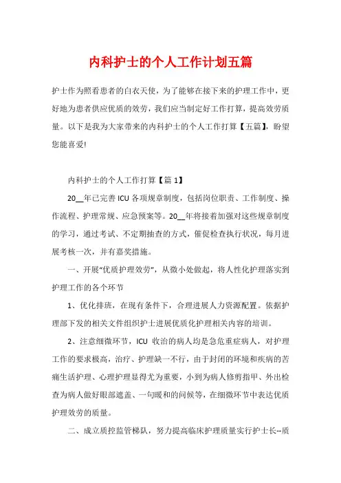 内科护士的个人工作计划五篇