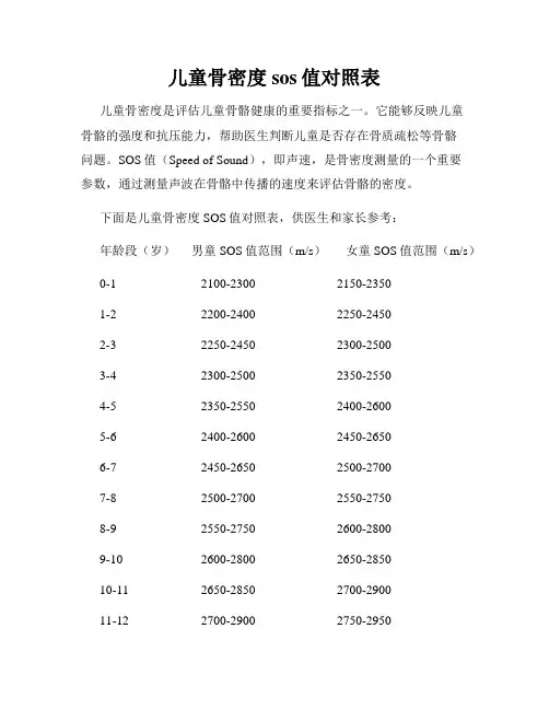 儿童骨密度sos值对照表