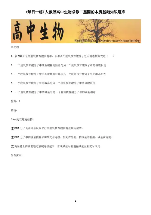 人教版高中生物必修二基因的本质基础知识题库
