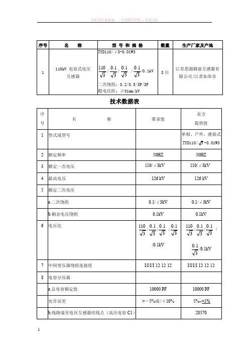 110kv电容式电压互感器参数