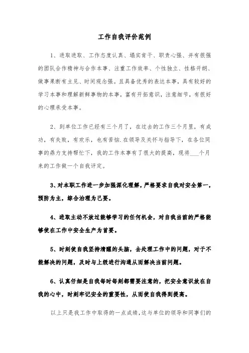 工作自我评价范例（五篇）