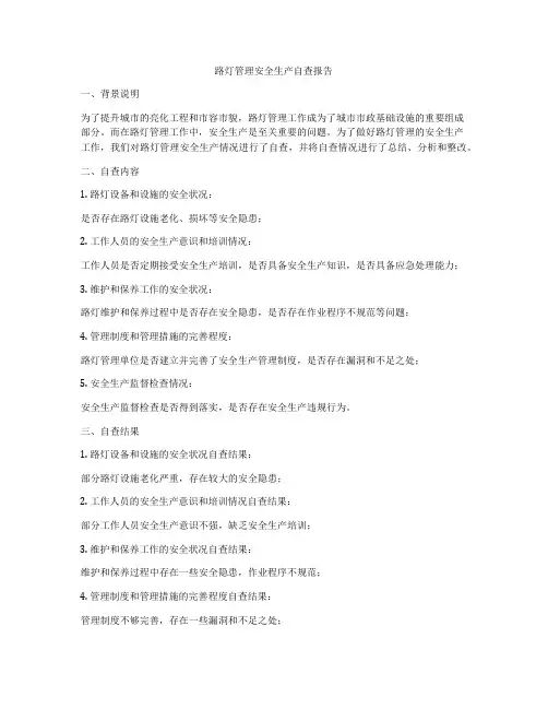 路灯管理安全生产自查报告