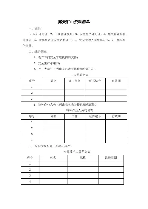 露天矿山标准化资料清单