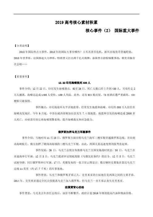 《权威》2019高考语文作文核心素材快速积累专题12核心事件(2)国际重大事件