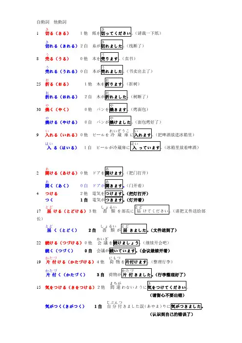 新标准日语二级(N2)自动词与他动词列表(经整理分类标注)